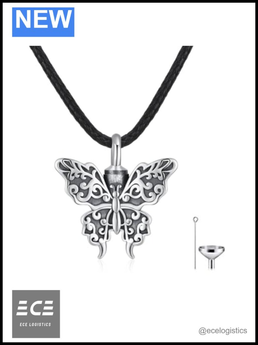 925 Sterling Silver Butterfly Urn Pendant Necklace Memorial Jewelry Gift